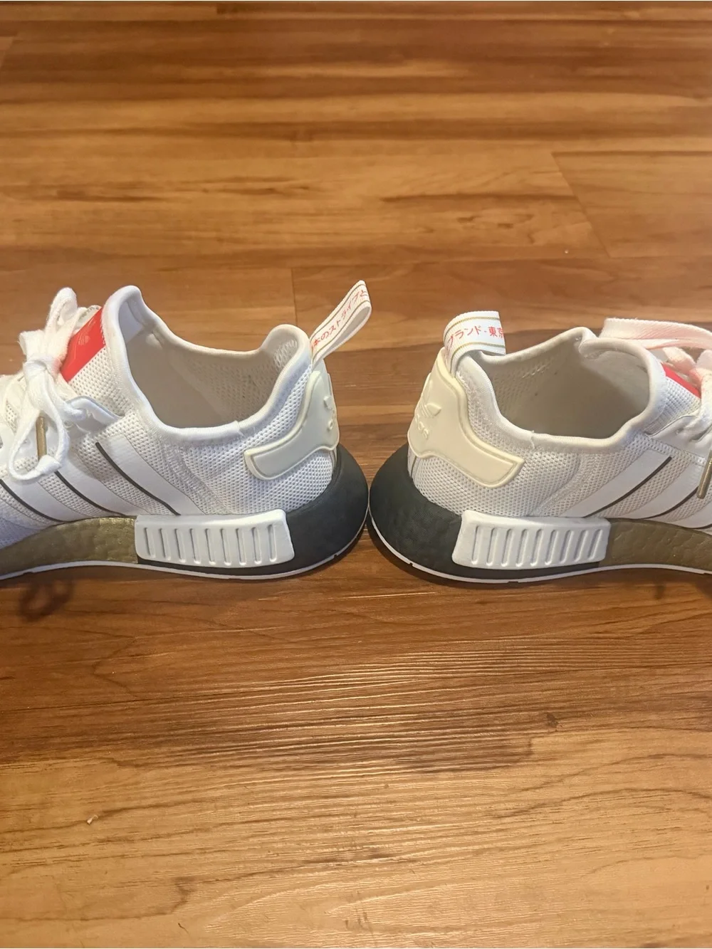 adidas White Mesh Sneakers with Coral Logo Accents